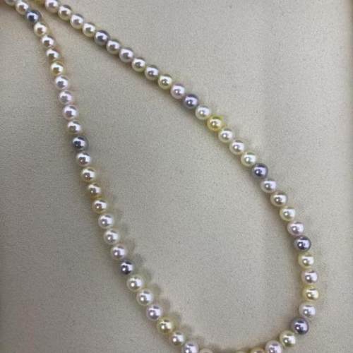 6-6.5mm正圆日本Akoya混彩项链天然色白羽皇金和真多麻三个色系
