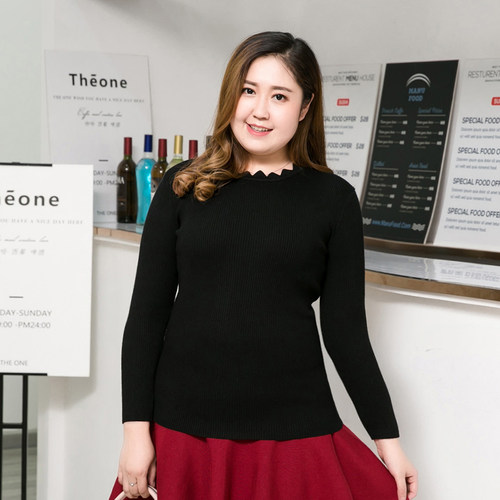 200斤加肥加大花瓣领打底衫针织