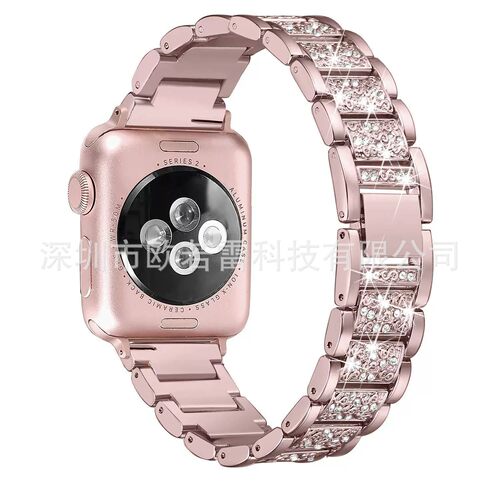 适用于苹果AppleWatch表带满钻金属不锈钢镶钻智能iwatch手表表带