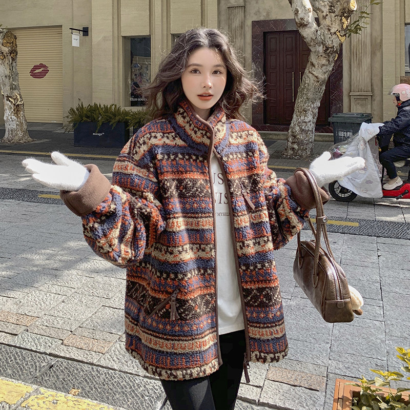 上新2025冬季新款复古费尔岛羊羔毛外套2D107/8519/P175控268,女装毛呢外套,2D107