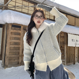 上新2025冬季新款连帽条纹针织开衫外套2D107/8536/P165控238，女装针织衫/毛衣，2D107