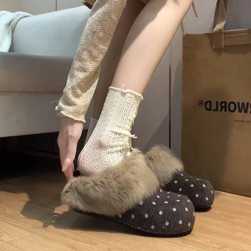 冬季加绒防滑波点包头毛毛鞋女