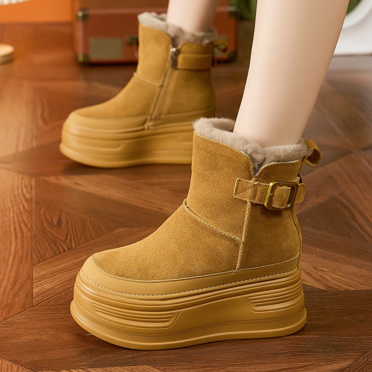 雪地靴冬季2025新款时尚加绒加厚女学生圆头松糕皮带扣休闲保暖靴,女鞋,时尚雪地靴,淘宝优惠券,粉丝福利购,淘宝优惠卷
