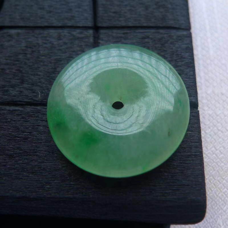 天然翡翠a货 玉石冰种透光飘好种头阳绿色平安扣玉器吊坠