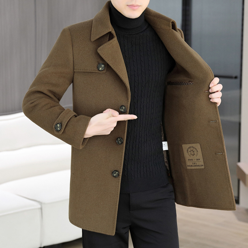 舒适羊毛呢外套男士短款双面尼大衣2024秋冬新款男装加厚羊绒呢子