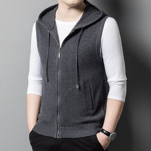 舒适羊毛开衫马甲男式纯色插袋连帽情侣跨境电商外贸男士针织外套