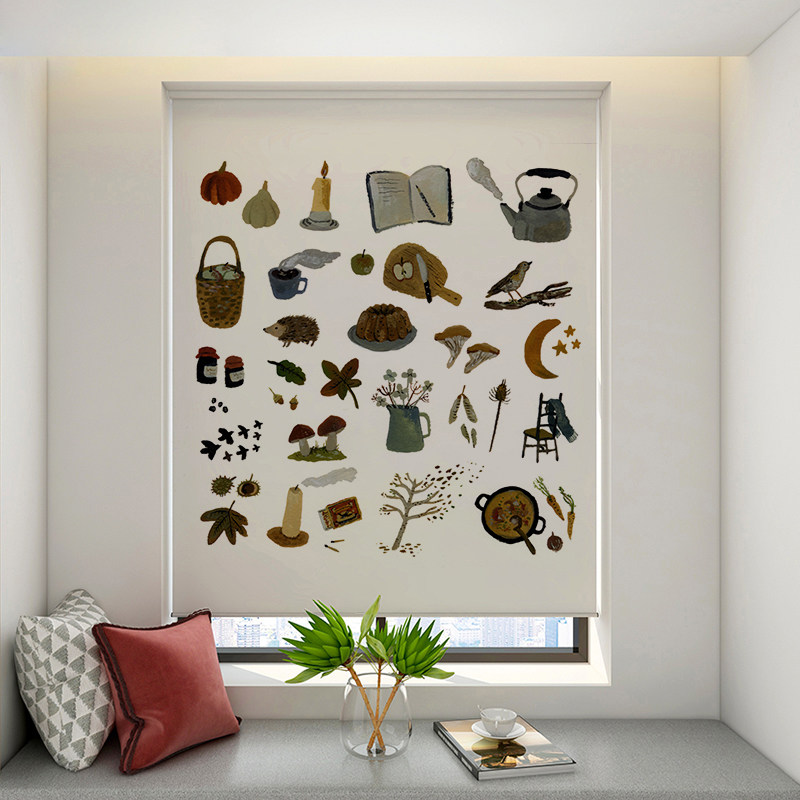 免打孔安装窗帘拉卷式厨房升降手拉窗户遮挡阳光防晒卫生间卷帘,居家布艺,成品窗帘,淘宝优惠券,粉丝福利购,淘宝优惠卷