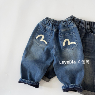 男童加绒裤子冬装儿童牛仔裤一体绒2025新款韩系小童宝宝冬季长裤