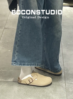 【限时伴价78】真皮勃肯鞋女足弓支撑外穿软木博肯包头半拖鞋男款