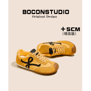 罗家~德训鞋女春秋复古内增高大头丑萌运动休闲板鞋黄色阿甘鞋子