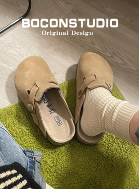 【现货伴价78】真皮勃肯鞋女足弓支撑春秋外穿软木博肯半拖鞋男款