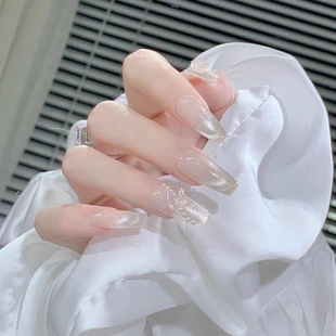 玫瑰森林猫眼手工穿戴甲蝴蝶结显白法式 指甲贴成品高级感 美甲短款