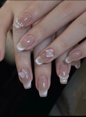 （庄生梦蝶）美甲师定制款纯手工极光蝴蝶猫眼渐变珍珠显白