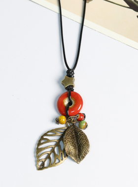 民族风毛衣链女长款秋冬新款潮流百搭气质景德镇陶瓷项链古风吊坠