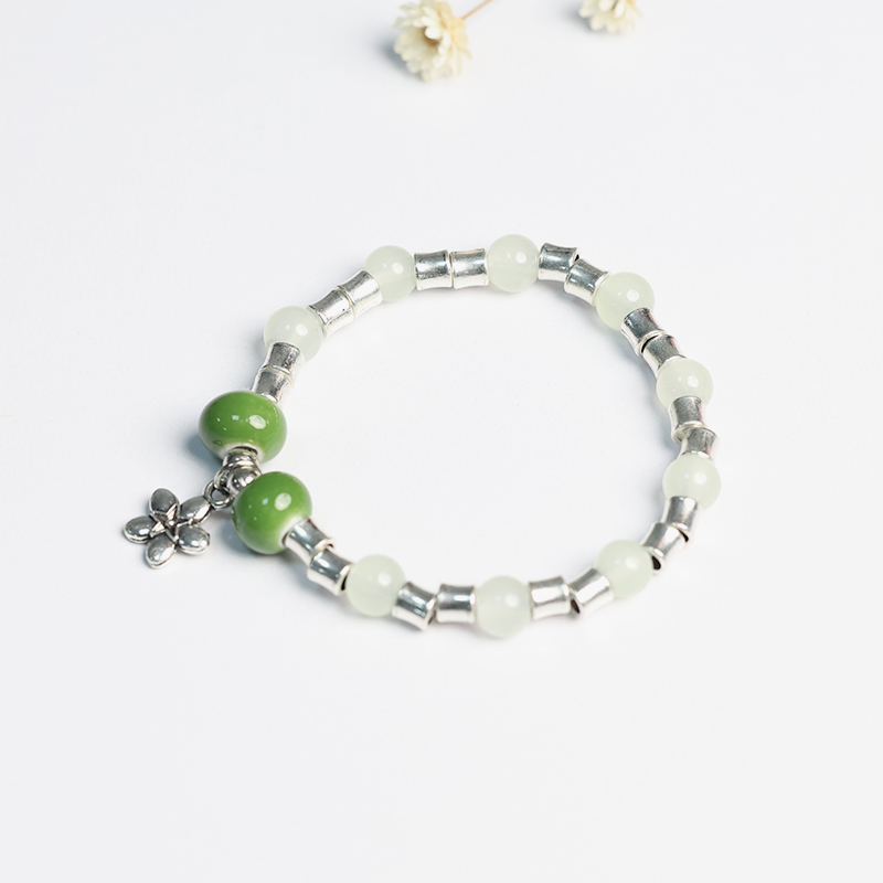 简约百搭少女风陶瓷瓷珠水晶手链森系小清新手串学生闺蜜礼物手饰