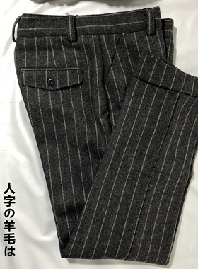 冬季羊毛呢休闲裤nick wooster复古翻边小直筒长裤人字条纹裤大码