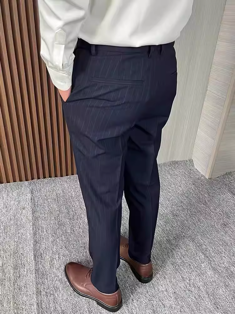 男夏季大码修身条纹九分小脚裤 加肥加大宽松胖子肥佬西裤超大号