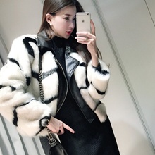 貂毛狐狸毛兔毛pu皮拼接外衣厚皮衣 皮草女小外套2018秋冬新款
