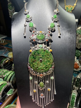 台湾工吊坠镶嵌黄加绿一套