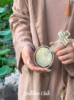 BubblesClub原创设计古风阮手持镜便携化妆镜中国风流苏镜子边夹