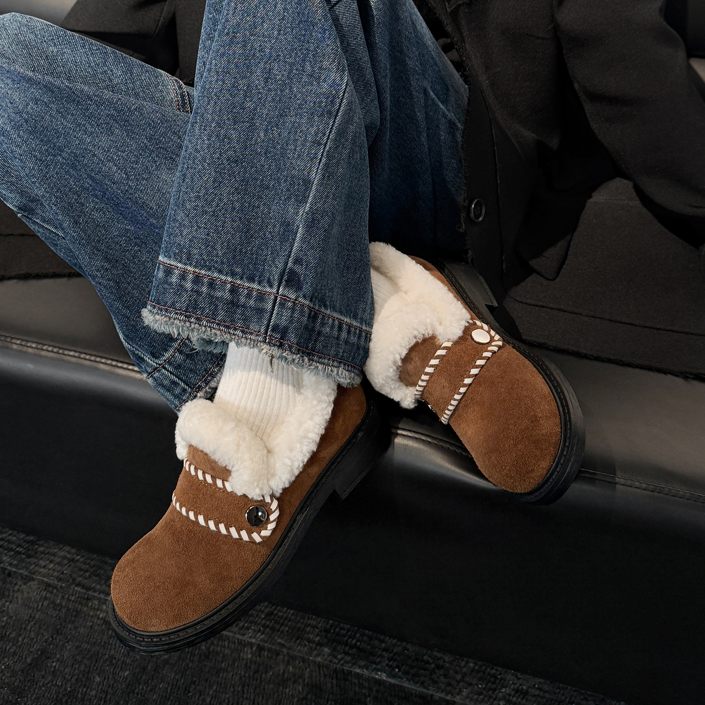 乐福鞋厚底加绒保暖一腿蹬毛毛鞋