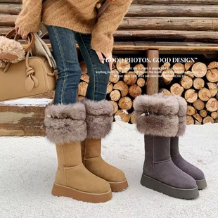 防滑冬鞋 子外穿棉鞋 东北毛毛靴子 厚底增高土豆鞋 翻边雪地靴女韩版