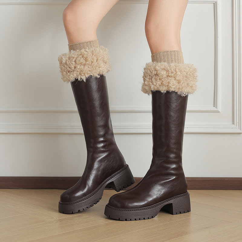 加绒加厚长筒靴骑士靴毛毛时装靴
