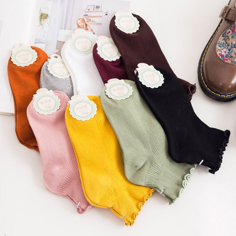 袜子女船袜棉短筒袜木耳边日系甜美松口月子袜百搭韩国森系花边袜
