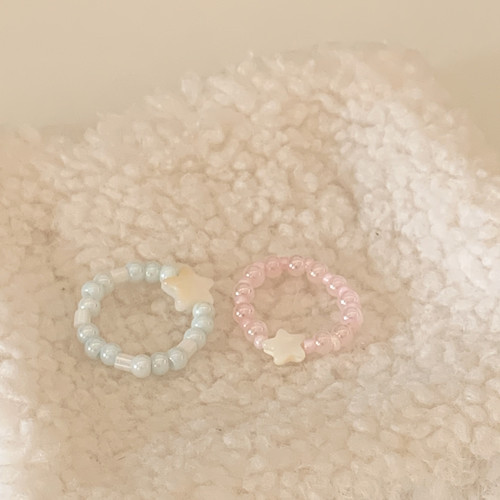 Purple forest原创。天然贝壳星星串珠戒指ring*闺蜜圣诞礼物粉蓝