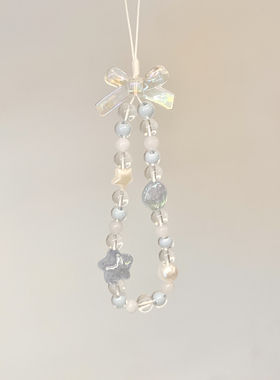 Purple forest原创。雪地里星星眼泪蓝色串珠手机链ccd拍立得挂绳