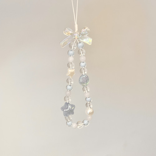 Purple forest原创。雪地里星星眼泪蓝色串珠手机链ccd拍立得挂绳