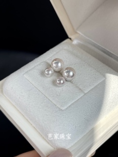 芭家珠宝 M家双珠日本akoya海水珍珠925纯银耳钉可爱通勤 雪人