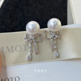 垂坠式 流苏925银珍珠耳钉可拆卸多种戴法 蝴蝶结 芭家珠宝