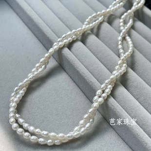 唯美淡水珍珠项链 淡水小米珠ins风格 芭家珠宝 双层扭扭链