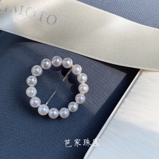 圆形日本akoya海水珍珠925纯银胸针 M家经典 特芭家高定 circle