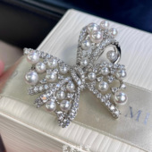 芭家高定 立体蝴蝶结M限定日本akoya海水珍珠925纯银胸针毛衣链特