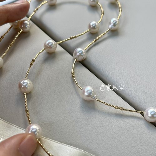 芭家珠宝 70cm星河 日本akoya海水珍珠18K黄金镭射金管项链毛衣链