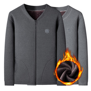 中老年保暖内衣男士加绒加厚爸爸打底衫小棉衣人冬季开衫外套立领