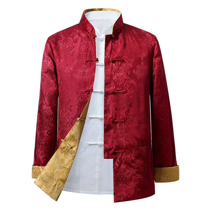 唐装男中老年春秋季长袖中式双面穿外套中国风爸爸礼服爷爷装汉服,男装,中山装,淘宝优惠券,粉丝福利购,淘宝优惠卷