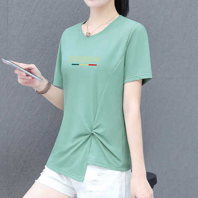 不规则冰丝短袖t恤女减龄百搭