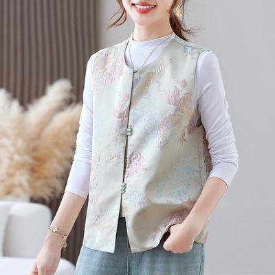 新中式国风唐装马甲女士春秋外套2025新款时尚妈妈装坎肩马夹外穿