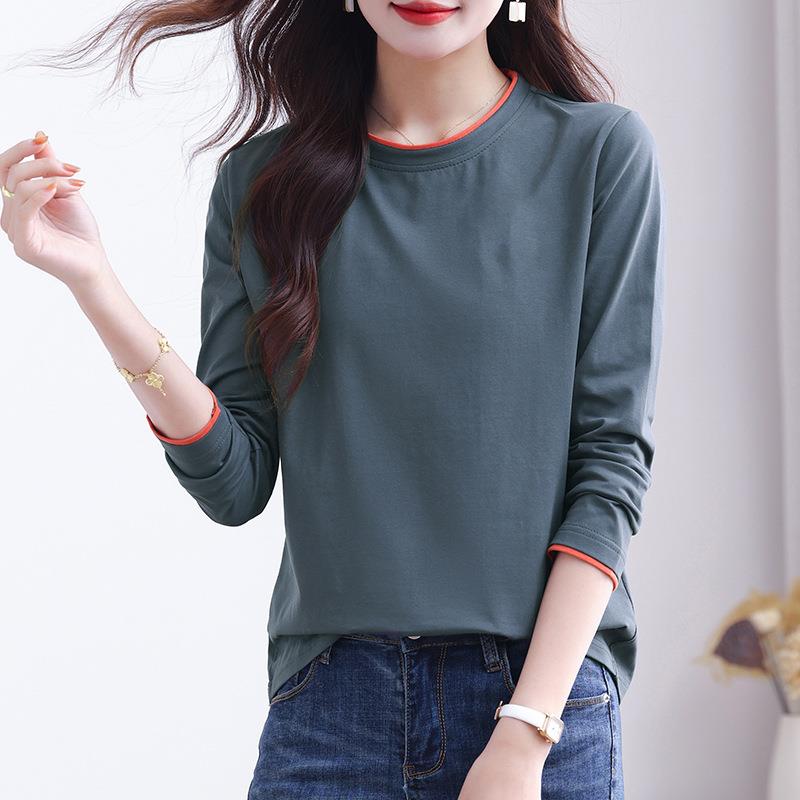 纯棉长袖t恤女士打底衫秋冬内搭可外穿2025新款时尚洋气正肩上衣