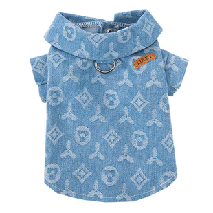 狗狗服饰可牵引牛仔衣潮酷提花两脚衣服中小型犬猫咪秋冬宠物衣服