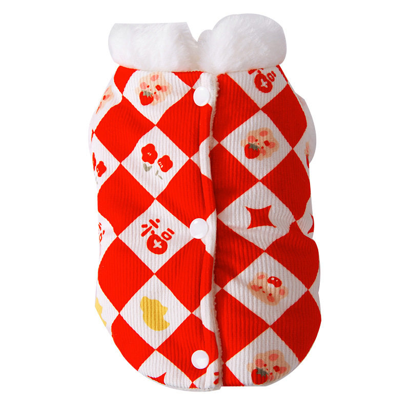 狗狗马甲秋冬天保暖毛绒小型犬比熊两脚衣拜年加厚灯芯绒宠物衣服