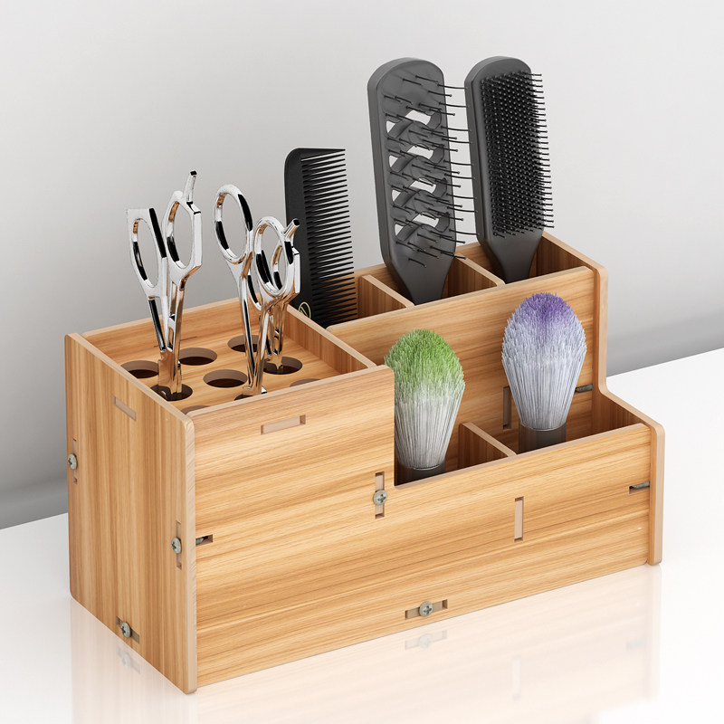 理发店剪刀梳子收纳盒美发工具盒发型师工具箱发廊桌面收纳架木质