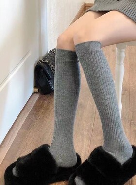 灰色竖纹小腿袜女jk显瘦百搭日系简约压力瘦腿中筒袜保暖棉袜子