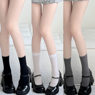日系简约少女显腿长短筒袜子女天鹅绒中筒袜法式 灰色白色jk短袜薄