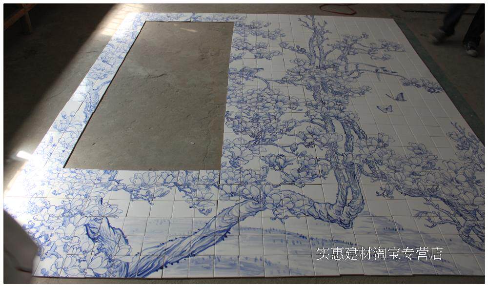 白玉兰树个性纯手工绘画青花植物瓷砖别墅花园泳池墙卫生间砖 new