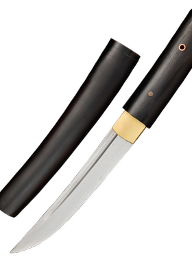 龙泉宝剑原木短刀花纹钢黑檀木