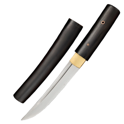 龙泉宝剑原木短刀花纹钢黑檀木